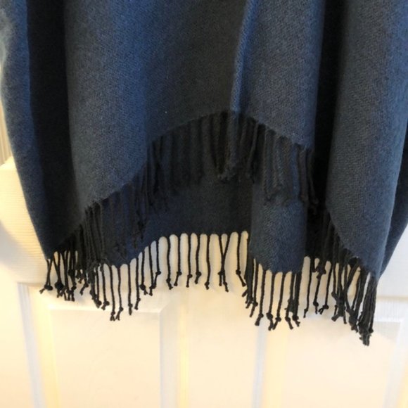 Loft Black & Navy Fringe Wrap/Poncho - Picture 8 of 8